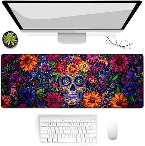 Day of The Dead Skull Gaming Mouse Pad, Mouse Pad, Desk Mat, Non-Slip Rubber Base MousePads for Computers Laptop Office School Home Accessories Decor Gifts 31.5" x 11.8" - skull floor mat
