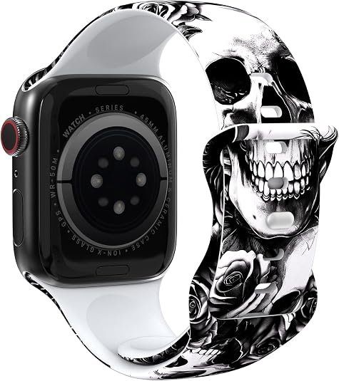 Stylish Bands Floral Pattern Design Compatible with Apple Watch - skull watch