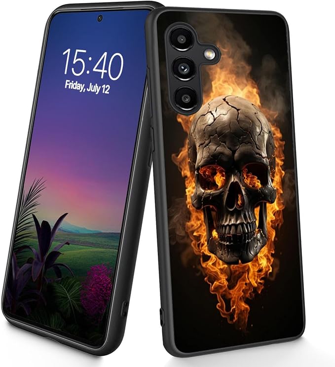 Bxgolkgd Designed for Galaxy A36 5G Case,Slim Soft TPU Silicone Shockproof Anti Slip Protective Case for Samsung Galaxy A36 5G 2025 6.7 inch - Flame Skull - Skull phone case