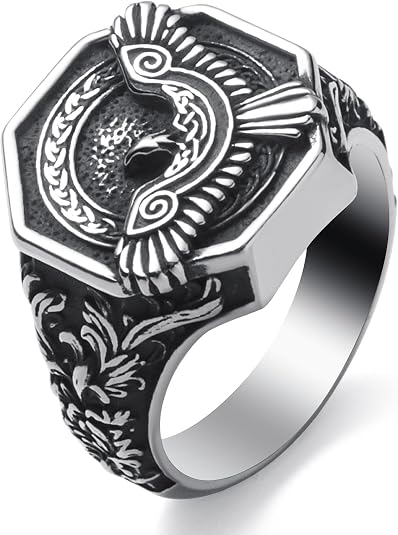 Viking Rings Stainless Steel Viking Norse Runes Wolf Raven Ring Jewelry for Men Women Size 7/8/9/10/11/12/13 - skull ring