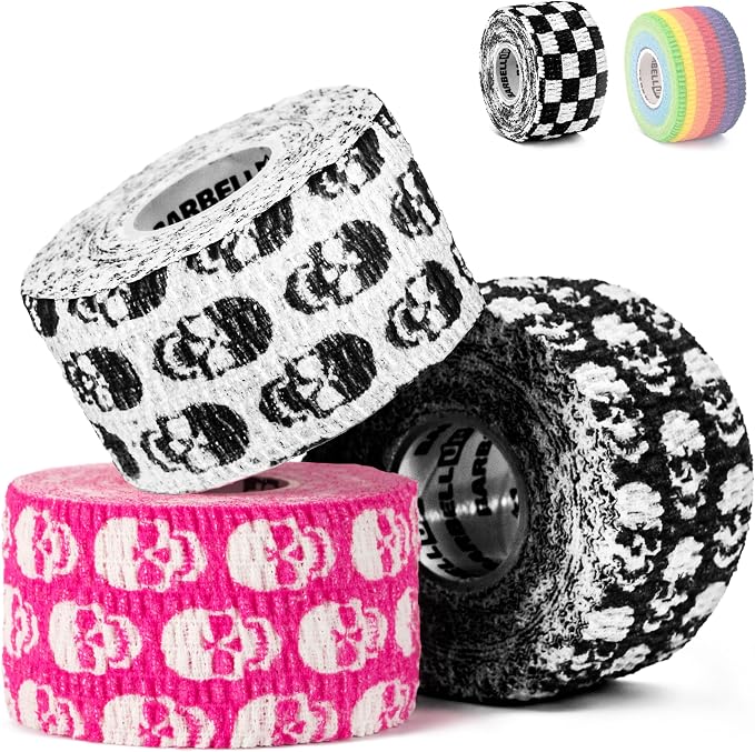 Professional Weight Lifting Thumb Tape - Protects Finger Tape, Adhesive for Powerlifting, Yoga & Gym, Hand Grip Support for Weightlifting, Deadlift, Barbell Hook Grip - skull sticker