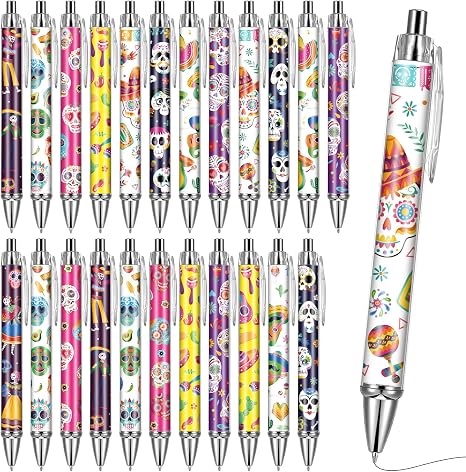 Sugar Skull Ballpoint Pens – 24 Pcs Day of the Dead Gifts