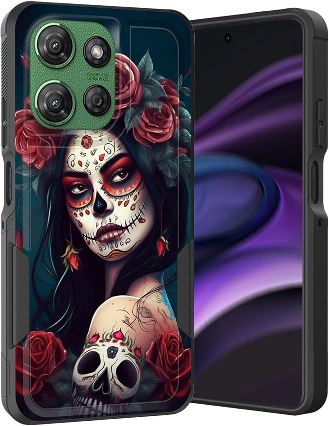 for Moto G Power 5G 2025 Case,Dual Layer Hybrid Heavy Duty Rugged Shockproof Hard PC +Soft Silicone Protective Case for Motorola Moto G Power 5G 2025 6.8",Skull Rose Girl - Skull phone case