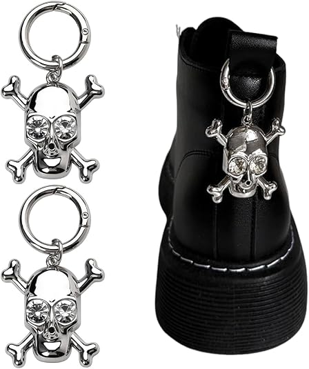 Skull Charm for Shoes Boots Handbag Accessories Jewelry Gothic Rhinestone Boot Charms Metal Shoe Lace Shoelace Shoe Charms for Sneakers Heavy-Duty Punk Halloween Accessories Ornaments Decorations