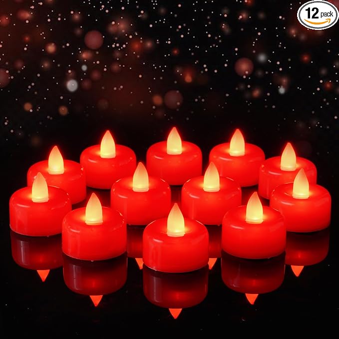 Amagic 12Pack Red Flameless LED Tea Lights Candles Battery Operated