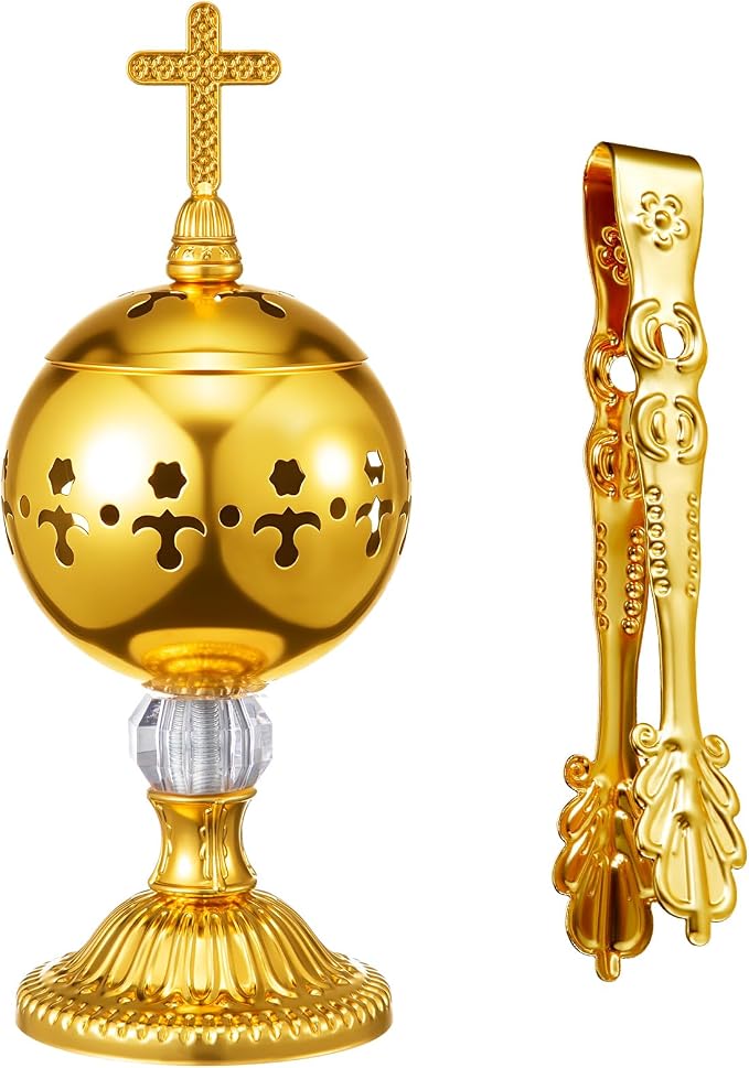Zonon 1 Set Incense Burner with Tong, Gold, Retro - skull incense burner