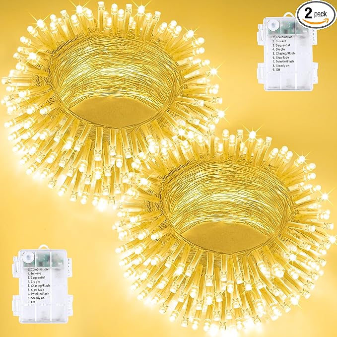 2 Pack 200 LED Battery Operated String Lights, 8 Modes Twinkle Fairy Lights - string light