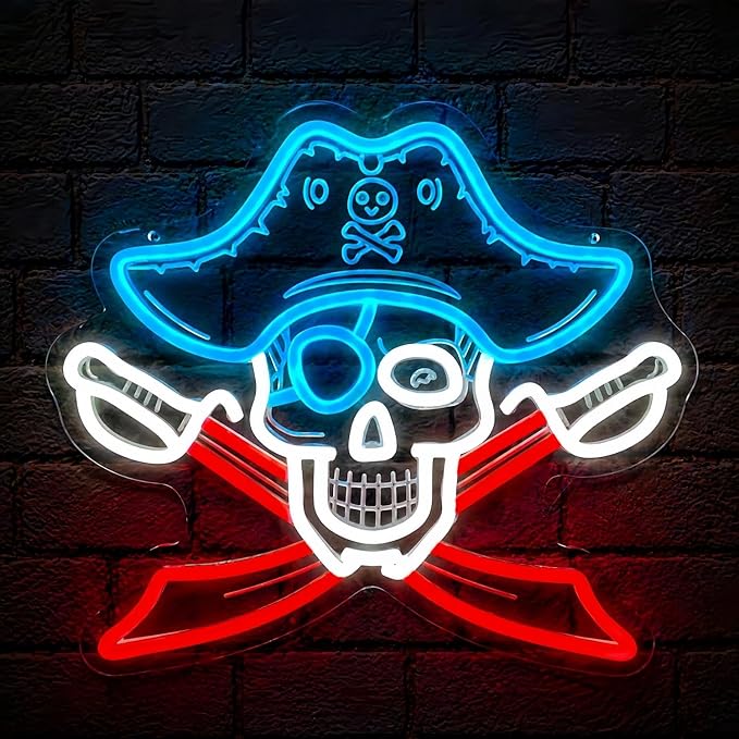 Pirate Skull Neon Sign, USB Powered LED Light for Room Decor