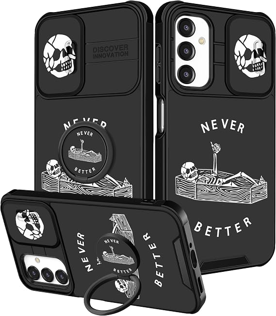 for Samsung Galaxy A16 5G Phone Case - Women Girls Cute Phone Cover Girly Pretty Skull Skeleton Unique Cool Design Slide Camera Cover with Ring Stand Holder for Samsung A16 5G Case 6.7" - Skull phone case