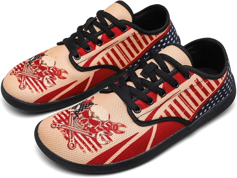 Barefoot Shoes Men Breathable Wide Toe Box Casual Shoes Lace Up Zero Drop Sole Walking, Daily Wear - sugar skull boots