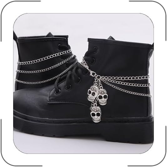 Shoe Chains for Men Women,Trendy Hip Hop Punk Studded DIY Shoe Accessory for Martin Boots Sneaker Cross Bow Skull Pendant Titanium Steel Shoe Chain