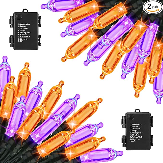 Lomotech Orange Purple Battery Halloween Lights,2 Pack Total 33ft 100 LED - string light