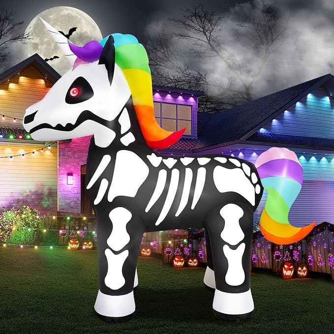 6FT Tall Halloween Inflatable Unicorn Skeleton Outdoor Decoration - skull inflatable