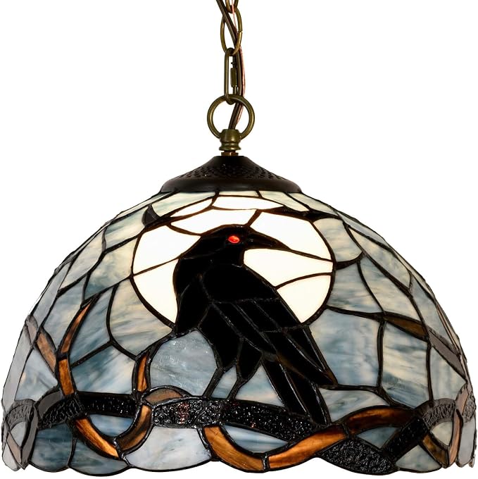 Bieye L10978 Blue Raven Tiffany Style Stained Glass Ceiling Pendant Light - skull lamp