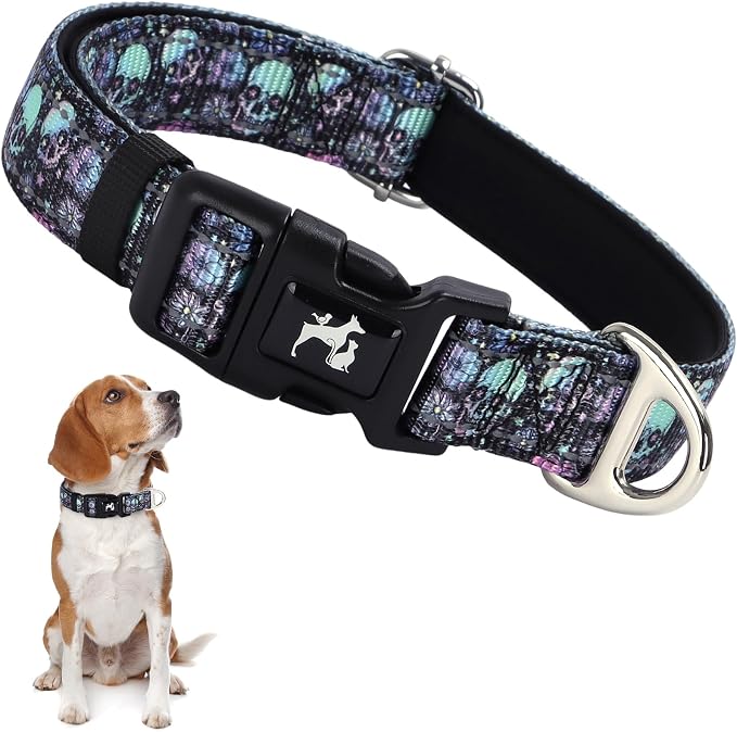 Skull Dog Collar for Medium Dogs,Reflective Adjustable Collar(M) - skull sticker