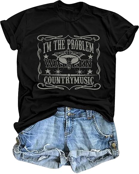 I'm The Problem Shirt Country Music Tee Retro Steer Skull Western Top - skull tshirt