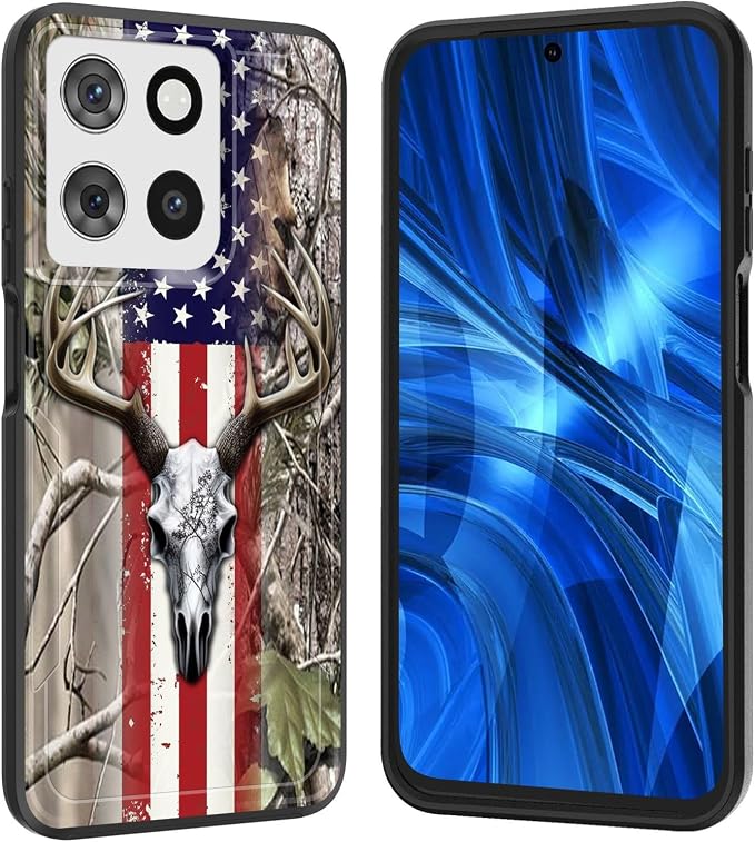 for Moto G Power 5G 2025 Case,[Military Grade Drop Tested] Heavy-Duty Tough Rugged Shockproof Protective Case for Motorola Moto G Power 5G 2025 6.8 inch,American Flag Camo Deer Skull - Skull phone case