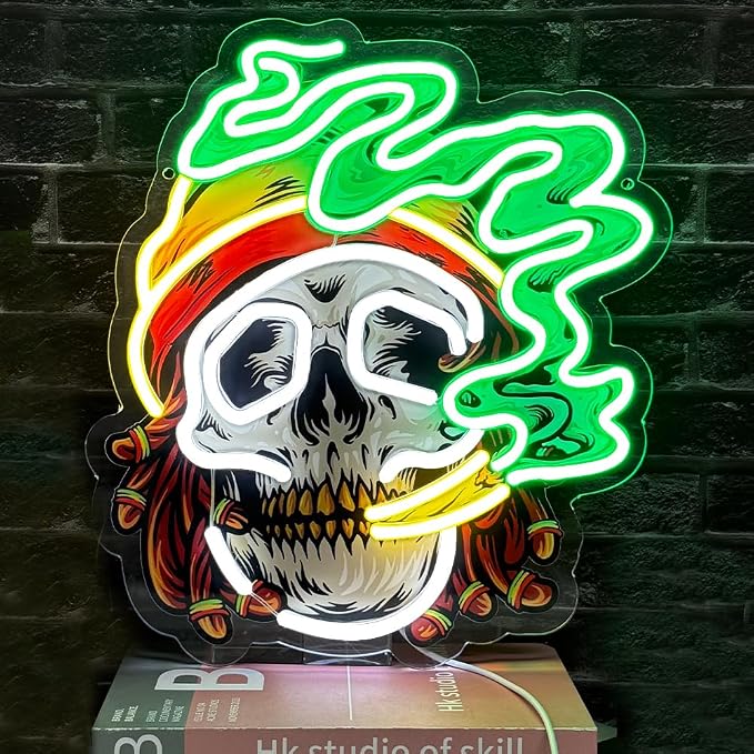Skull Neon Sign-Halloween LED Neon Signs for Bedroom Wall Decor, USB Powered Neon Light for Man Cave Beer Bar Club Game Room Party Decor Gifts