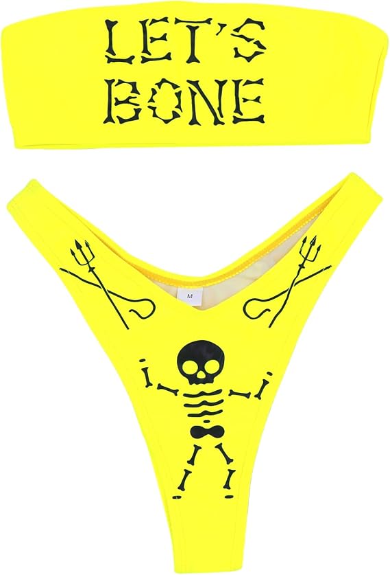 Women's Letter Skull Print Goth Swimsuit 2 Piece Sexy Triangle Bikini Bathing Suit for Rave Festival Halloween - skull swimsuit