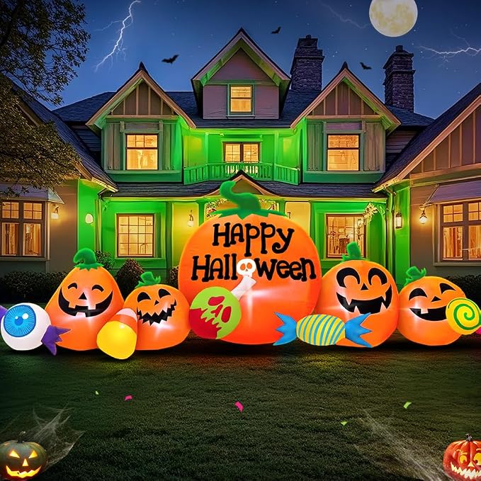 8FT Halloween Inflatable Decorations Outdoor, Halloween Decoration Outdoor Inflatable Pumpkin Combo with LED Blow Up Inflatables for Holiday Garden Yard Lawn Décor - skull inflatable