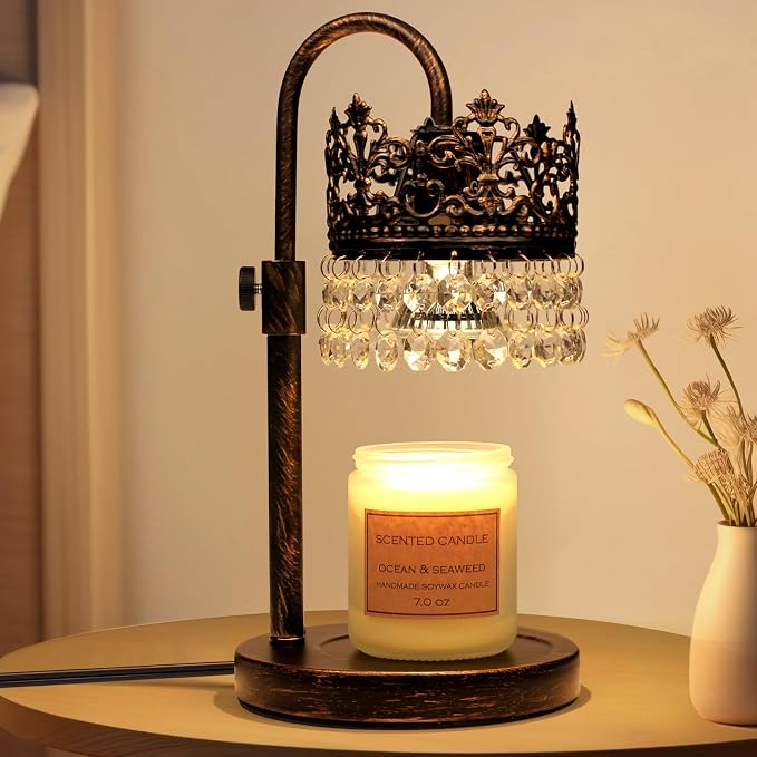 Candle Warmer Lamp with Timer Dimmer Adjustable Height with 2 Bulbs Crystal Candle Lamp Elegant Home Decor for Valentine's Day Gift Wax Melt Warmers for Women Birthday Gift (Black Gold Brushed) - skull lamp