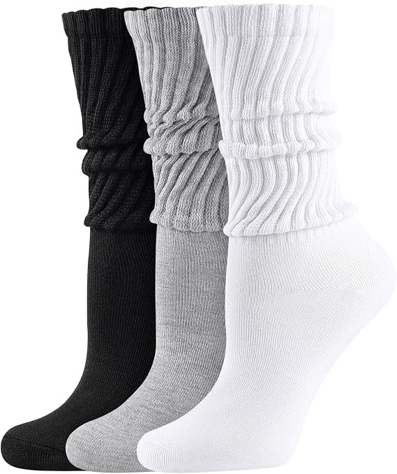 shnn Women's Scrunch Crew Socks Retro 3-Pack Solid Boot Calf Chunky Ribbed Cozy Slouchy Socks Size 5-11 - sugar skull costume