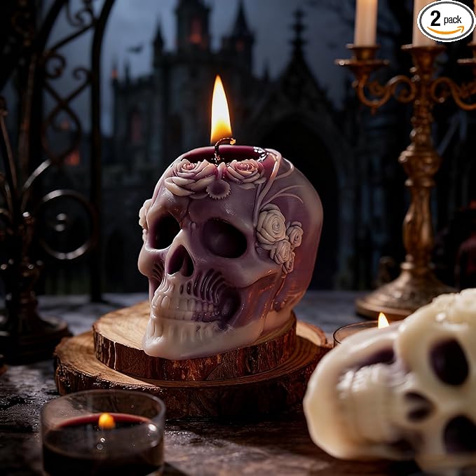 Sungmor Purple Skull Candle Set of 2, Soy Wax Scented Candles