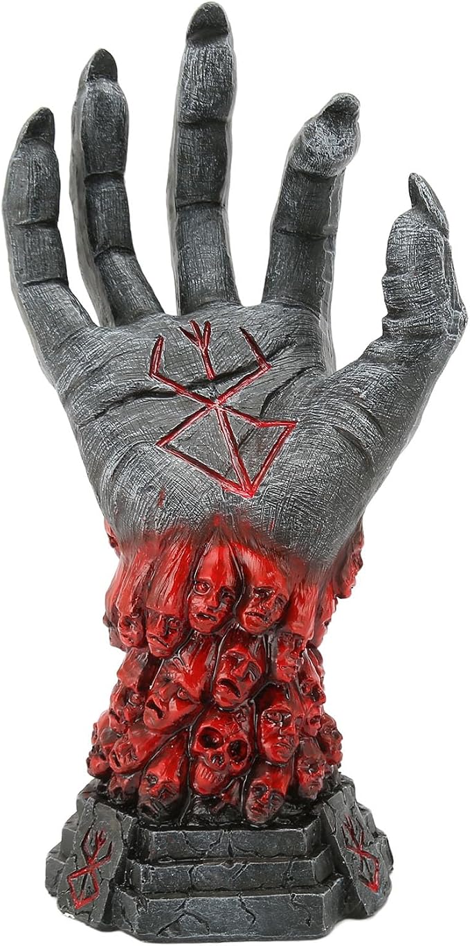 9.6 Inch Height Berserk Figure Berserk Statue Hand, Skull Rune Resin Sculpture Berserk Merch Figurine Skeleton Statue Collections Halloween Decoration for Home Desk Office - skull figurine