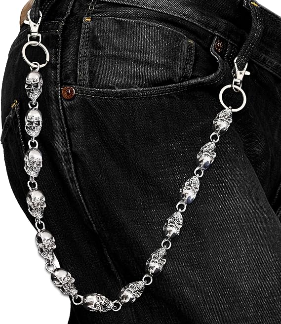 Pants Chain for Men Women,Biker Skull Chain Wallet,Long EMO Punk Trousers Pocket Belt Key Chains for Hip Hop Rock Jean Gothic - skull wallet