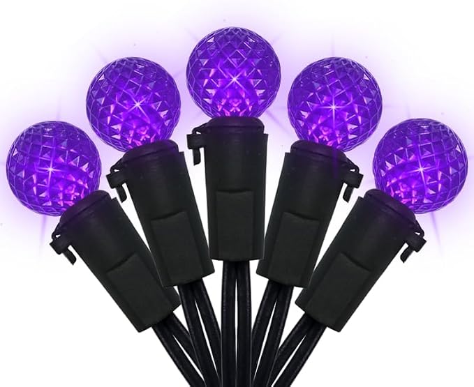 18.6Ft 50 LED Purple Halloween String Lights G12 Mini Globe Ball Christmas Lights for Small Tree Crafts Holiday Indoor and Outdoor Christams Halloween Decorations, UL Certified, Connectable, Purple - string light