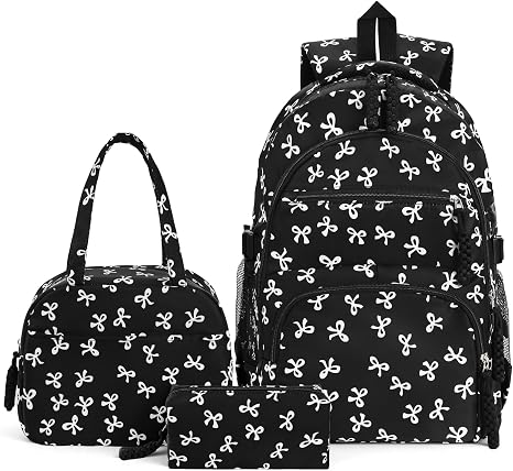 Coquette Bow Backpack - Cute Kawaii Backpack Set Aesthetic Daypack Bow Rucksack (A03 Bow Black) - skull backpack