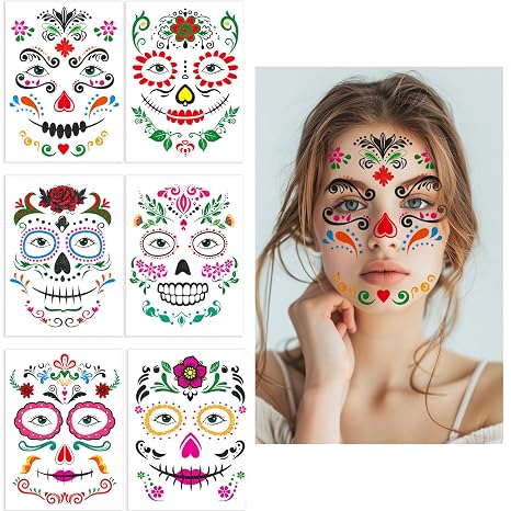 Ceiba Tree Day of Dead Glitter Tattoos - sugar skull costume
