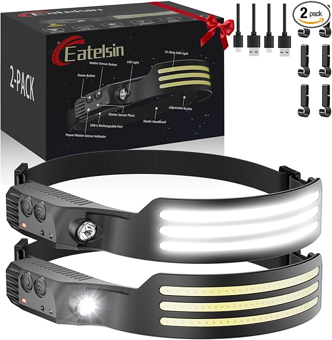 Rechargeable Headlamp,LED Head Lamp 2PCS,Head Lights for Forehead