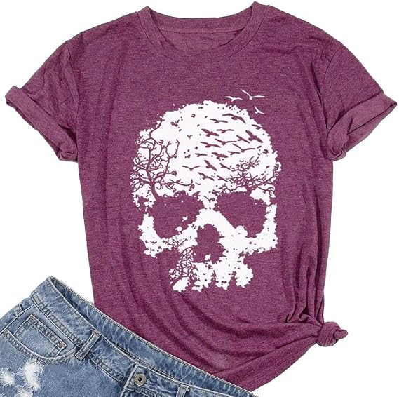Skull Shirts for Women Funny Gothic Graphic T-Shirts Novelty Horror Tee Casual Athletic Tops - skull tshirt