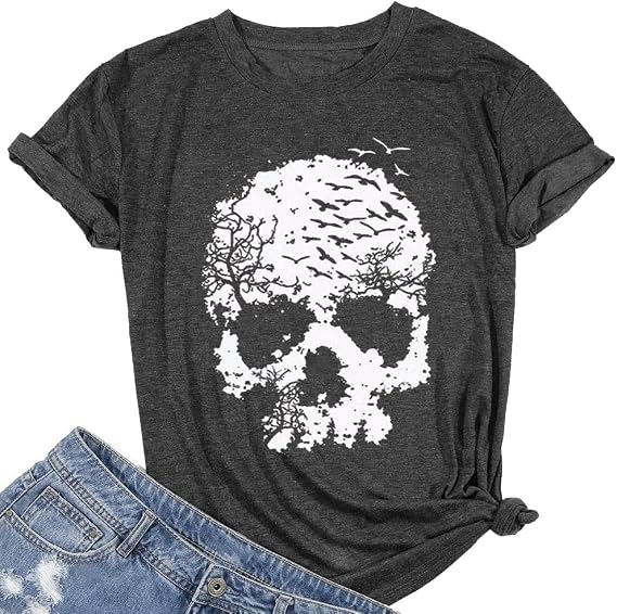 Skull Shirts for Women Funny Gothic Graphic T-Shirts Novelty Horror Tee Casual Athletic Tops - skull tshirt