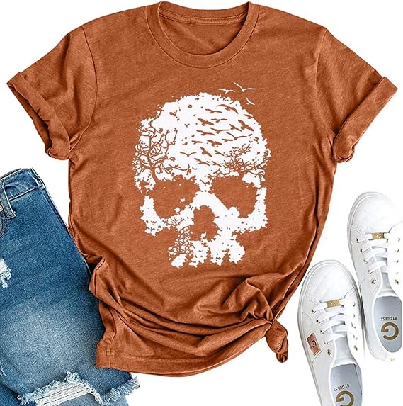 Skull Shirts for Women Funny Gothic Graphic T-Shirts Novelty Horror Tee Casual Athletic Tops - skull leggings