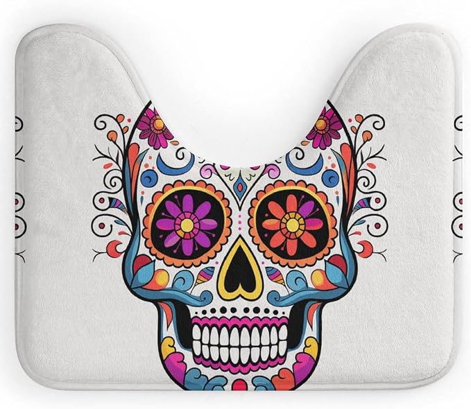 U-Shaped Toilet Rugs Absorbent Contour Rug Sugar Skull Bathroom Rugs Non-Slip Bath Mat Bathroom Mat Washable Bath Floor Rug for Toilet - skull toilet mat