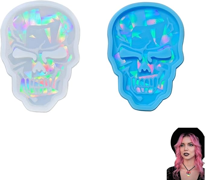 2Pcs Holographic Skull Silicone Resin Mold Reusable Jewelry Casting Mold - skull ashtray