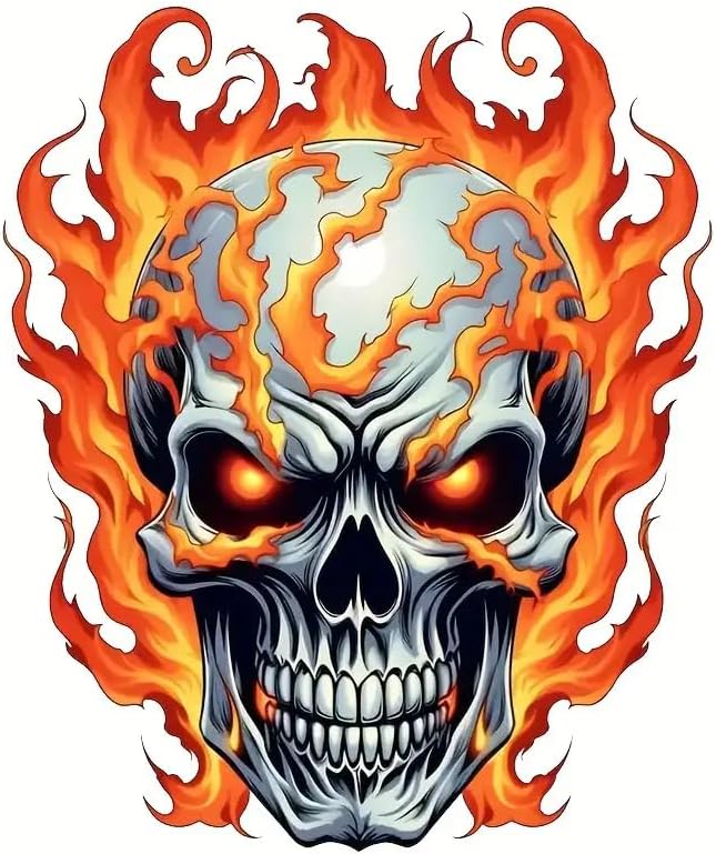 Skull Flame PVC Vinyl Car Decals Stickers Waterproof Self-Adhesive Decals for Cars, Laptops, Trucks, Motorcycles Wall Window Luggage Scratch Cover Door Decor Sticker - skull sticker