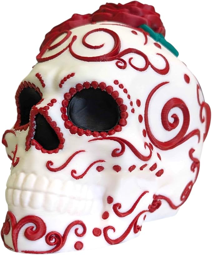 Carmen Calavera Sugar Skull Figurine - Colorful Decorative Accent for Shelf Display or Cultural Gift - 3D Printed in Canada - skull figurine