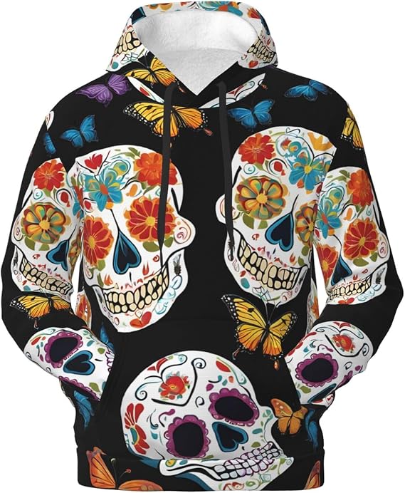 Sugar Skulls Print Men'S Fleece Hoodie Ultra-Soft And Comfortable For Daily Wear And Travel - skull hoodie
