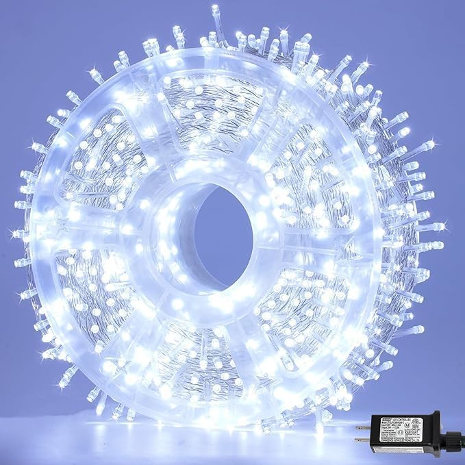 QITONG 500 LED White String Lights Outdoor Waterproof,165ft Clear Wire Christmas Lights Indoor Plug in,8 Modes Twinkle Fairy Lights for Patio Wedding Party Christmas Bedroom Decor - string light