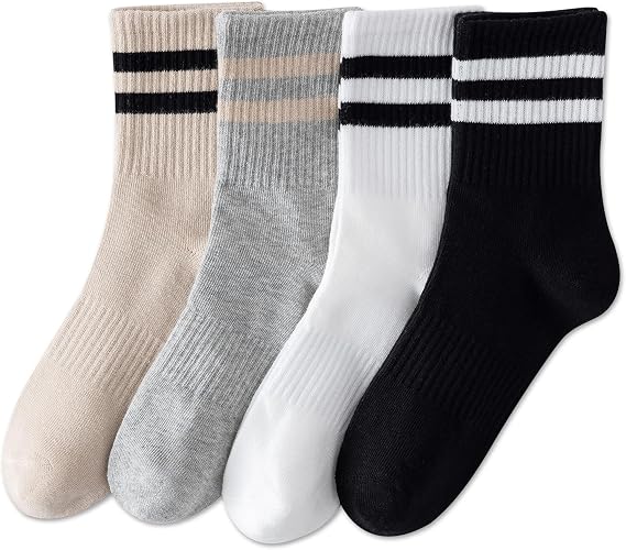YUWELL Womens Striped Crew Socks, Cotton Socks for Women 4Pairs,Size 5-10 - sugar skull costume