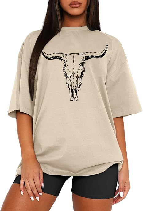 Women's Floral Graphic Tees Short Sleeve Casual T-Shirts Boho Style Tops - skull tshirt