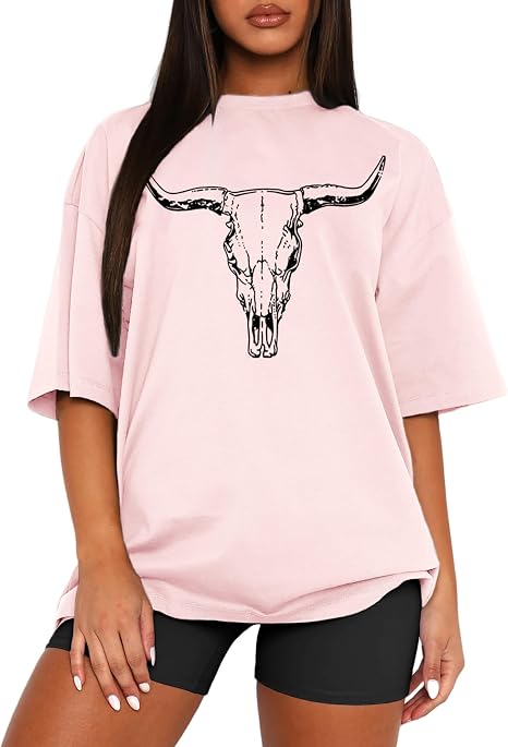 Women's Floral Graphic Tees Short Sleeve Casual T-Shirts Boho Style Tops - skull tshirt