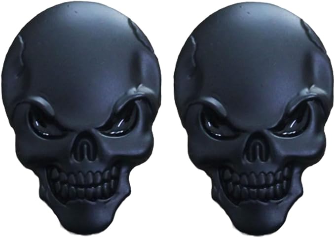 2 Pcs Metal Skeleton Skull Logo Emblem Badge Car Stickers Decals for Cars Trucks Motorcycle Mobile Phone Computer Laptop (Black) - skull sticker