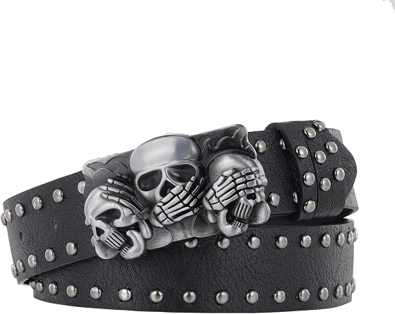 Women Fashion PU Leather Belt Punk Studded Belt for Jeans Pants Dresses Gothic Biker Accessories - skull wallet