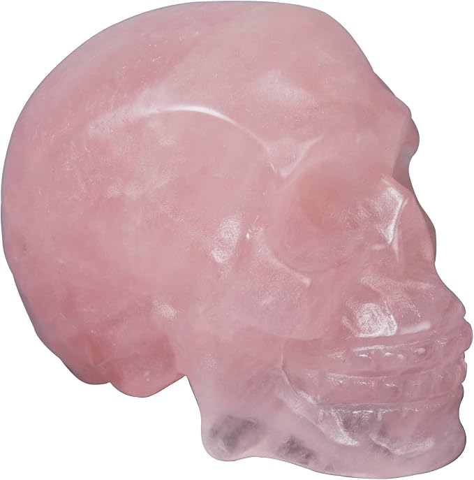 Rose Quartz Crystal Skull Statue 2" Decor for Home Office Gift - skull figurine