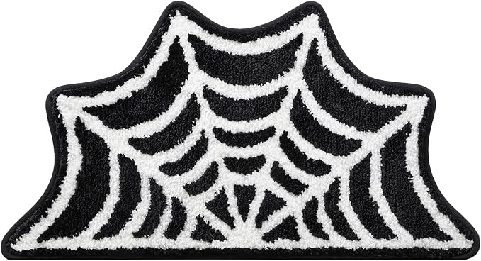 Spider Web Bath Mat Gothic Halloween Bathroom Rug 16x30 Inch Black - skull carpet