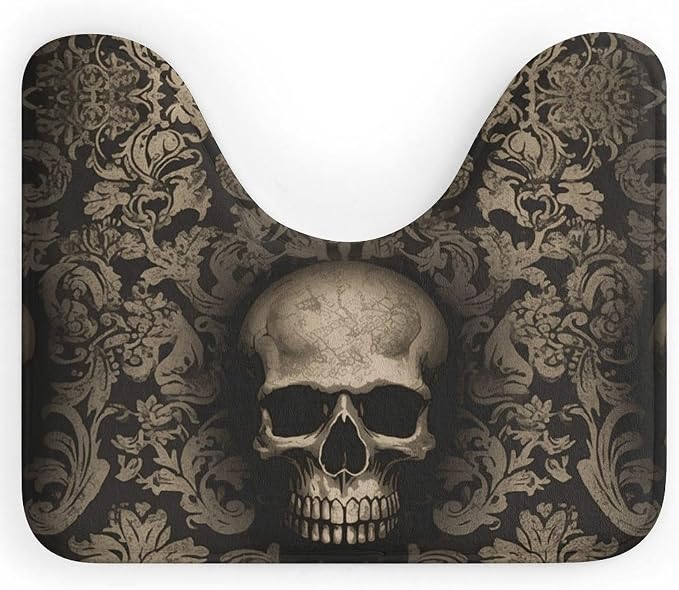 Gothic Wallpaper Skull U Shaped Toilet Rug 20 X 16 Inches Washable Toilet Mats for Bathroom Non-Slip Toilet Floor Mat Super Soft Absorbent Microfiber Contour Bathroom Rugs Cute Contour Rug - skull toilet mat